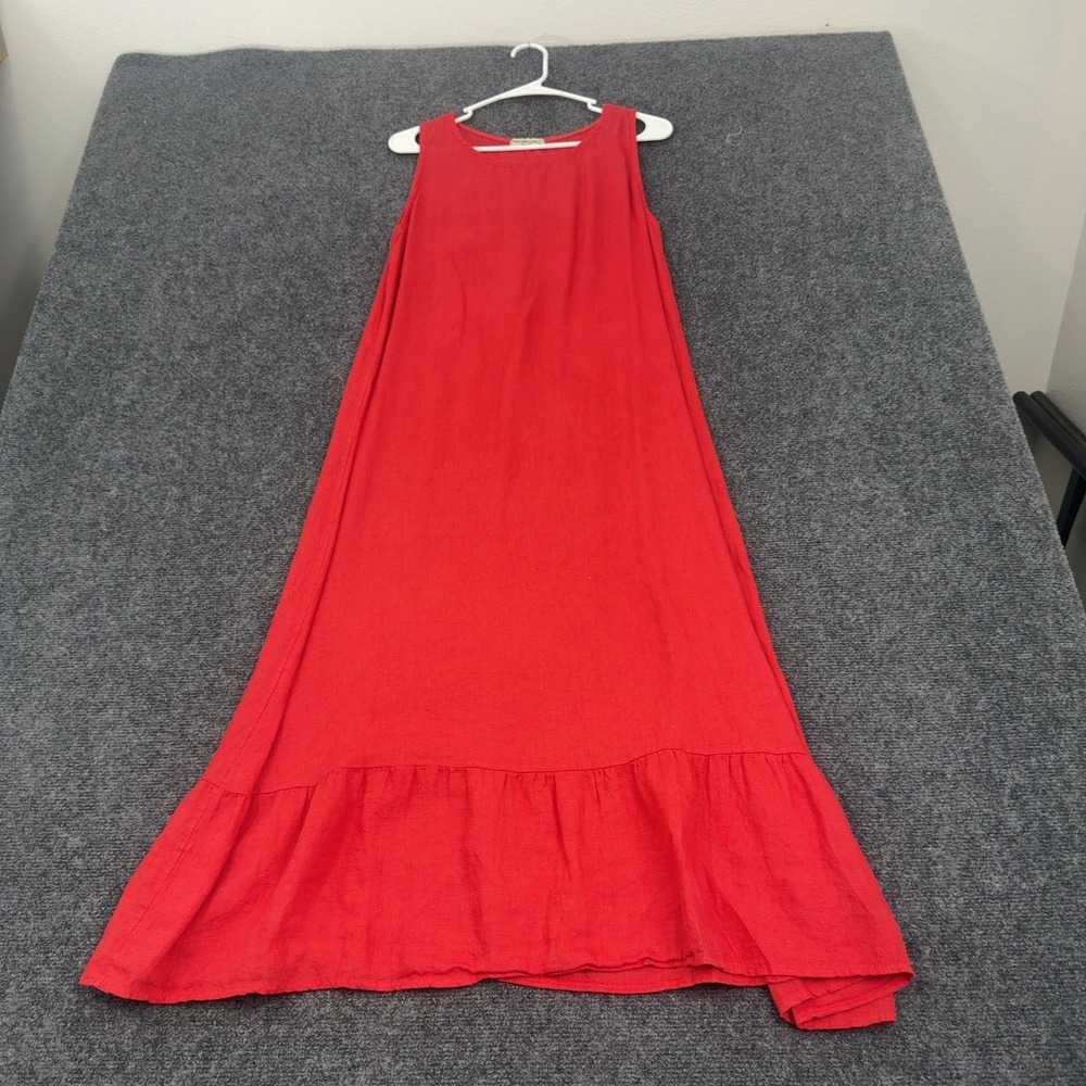 Terzo Millennio Dress Womens M Red Linen Sleeveless Ruffle Hem Maxi Lagenlook
